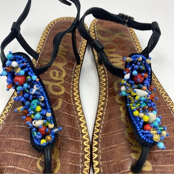 Sam Edelman Gabrielle Colorful Beaded Thong Ankle Strap Flat Sandals Leather 8 - Picture 6 of 16